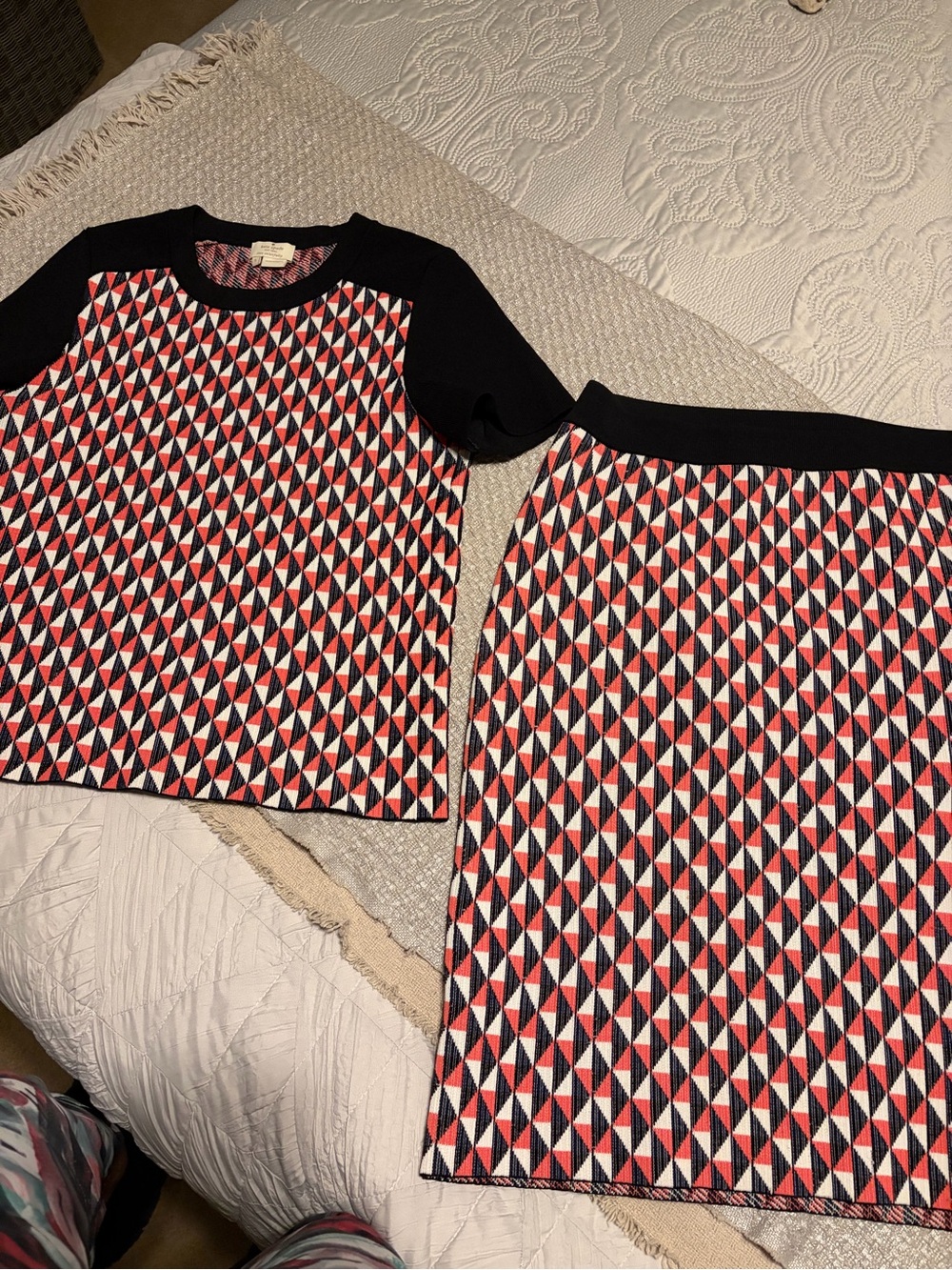 Kate Spade Ladies Red & Black Geometric Skirt and matching top